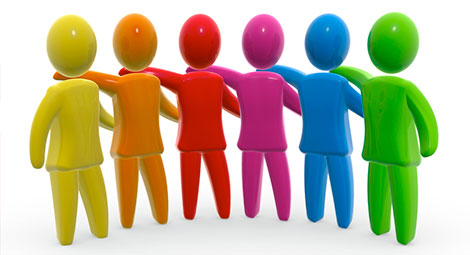 Stick figures of different colours stood side by side